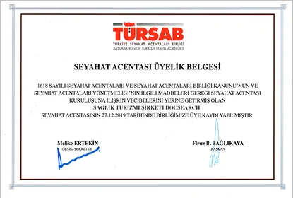 TÜRSAB — Seyahat Acentası Üyelik Belgesi